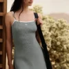 Vestido Highline de punto acanalado estilo jersé - Gris lunar/Blanco