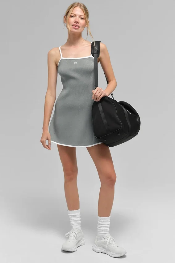 Vestido Highline de punto acanalado estilo jersé - Gris lunar/Blanco