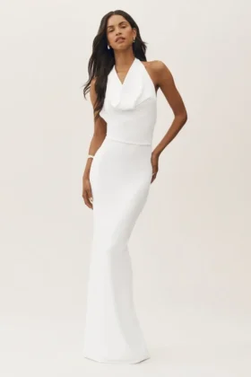 Vestido largo con cuello halter Summer Soiree – Blanco