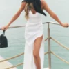 Vestido largo Riviera de mezcla de lino - Blanco