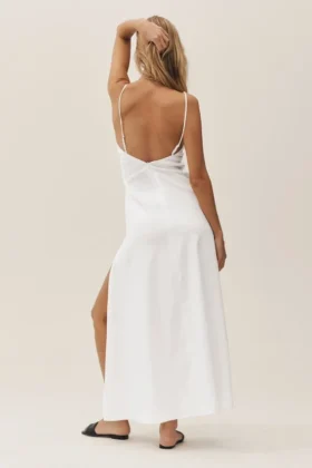 Vestido largo Riviera de mezcla de lino – Blanco