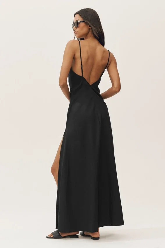 Vestido largo Riviera de mezcla de lino - Negro