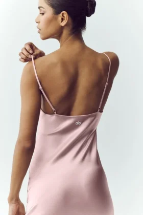 Vestido liso de seda luminosa – Rosa champán