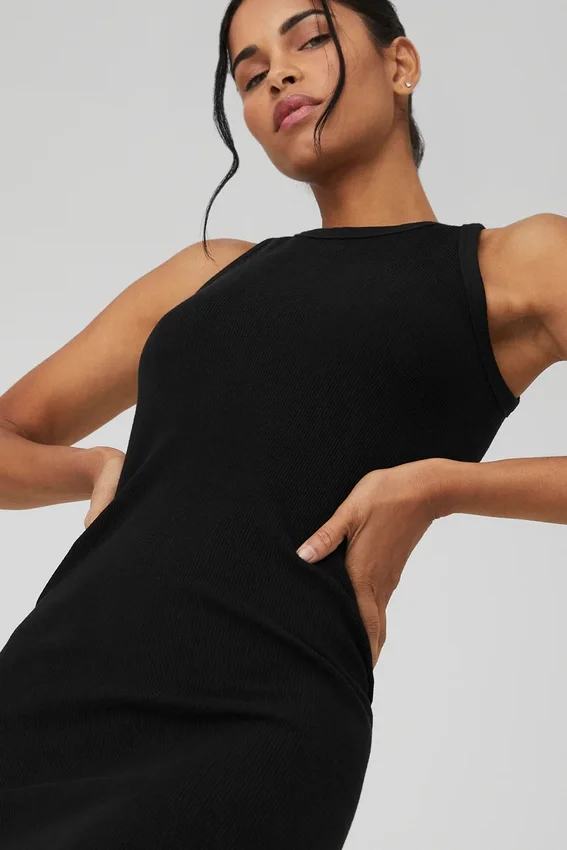 Vestido sin costuras acanalado «Warm Nights» - Negro
